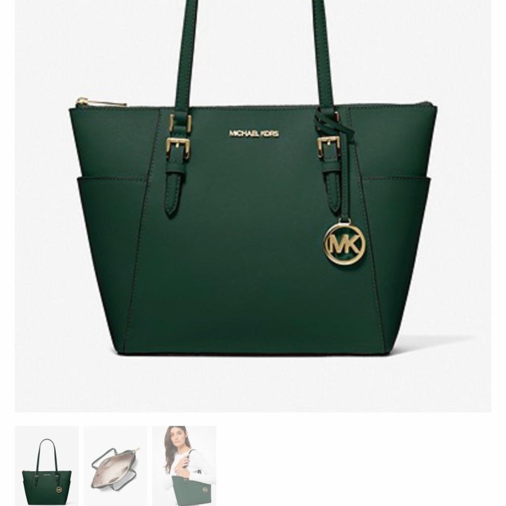 MICHAEL KORS 
Charlotte Large Saffiano Leather Top-Zip Tote Bag